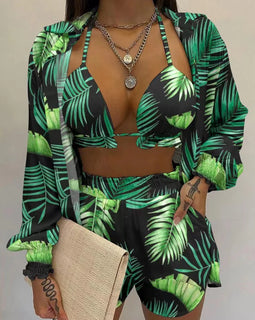 Green Print High Waist Bikini