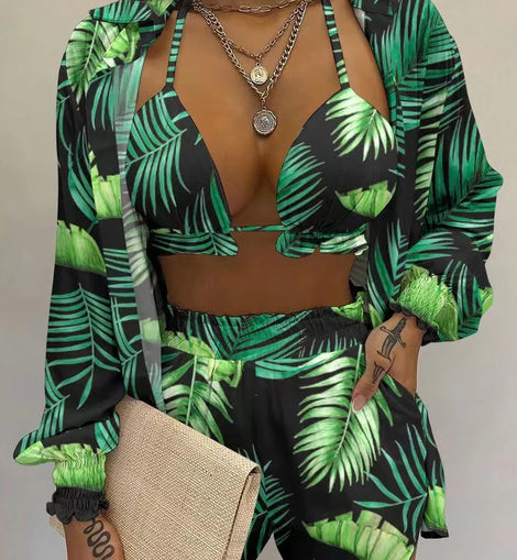 Green Print High Waist Bikini